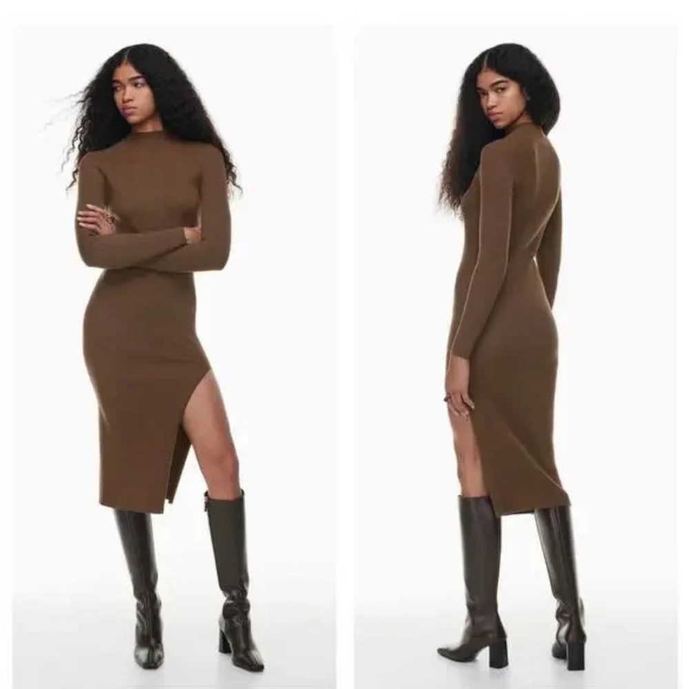 Wilfred Women's Alchemy Mockneck Knit Long Sleeve Sweater‎ Dress Sz M Rich Brown